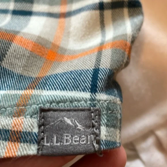 L.L.BEAN women’s XL Plaid Shirt Organic Cotton Blend. Green, Orange, Blue, Sage - Picture 11 of 11